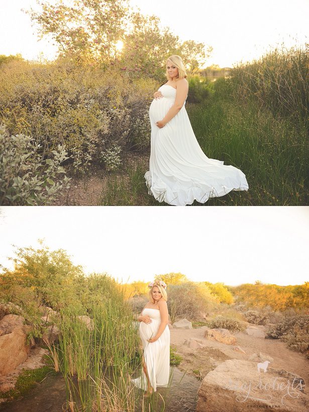 maternity photo white gown desert