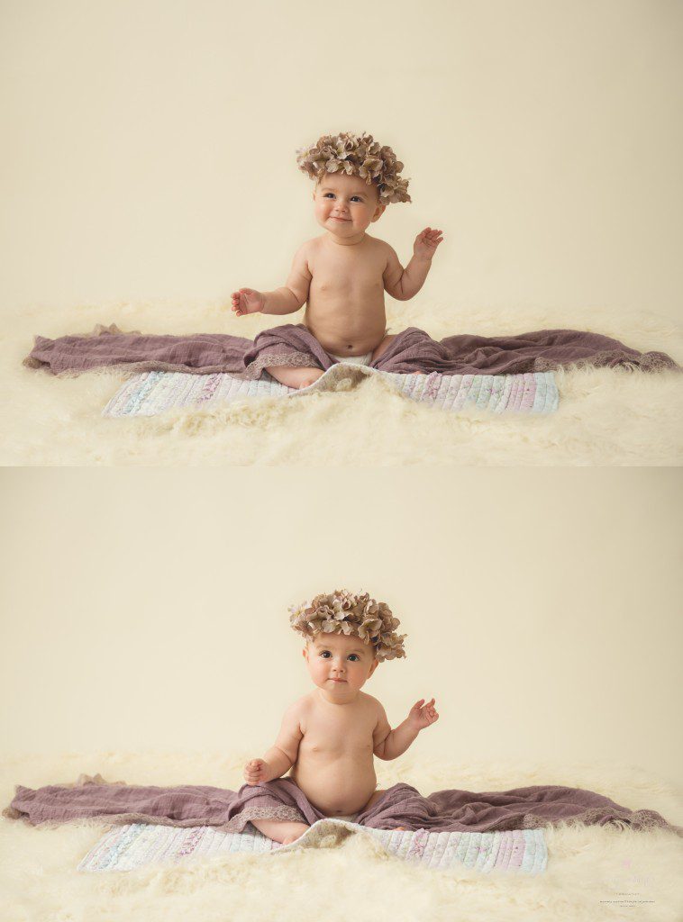 6 month sitter milestone session with floral crown