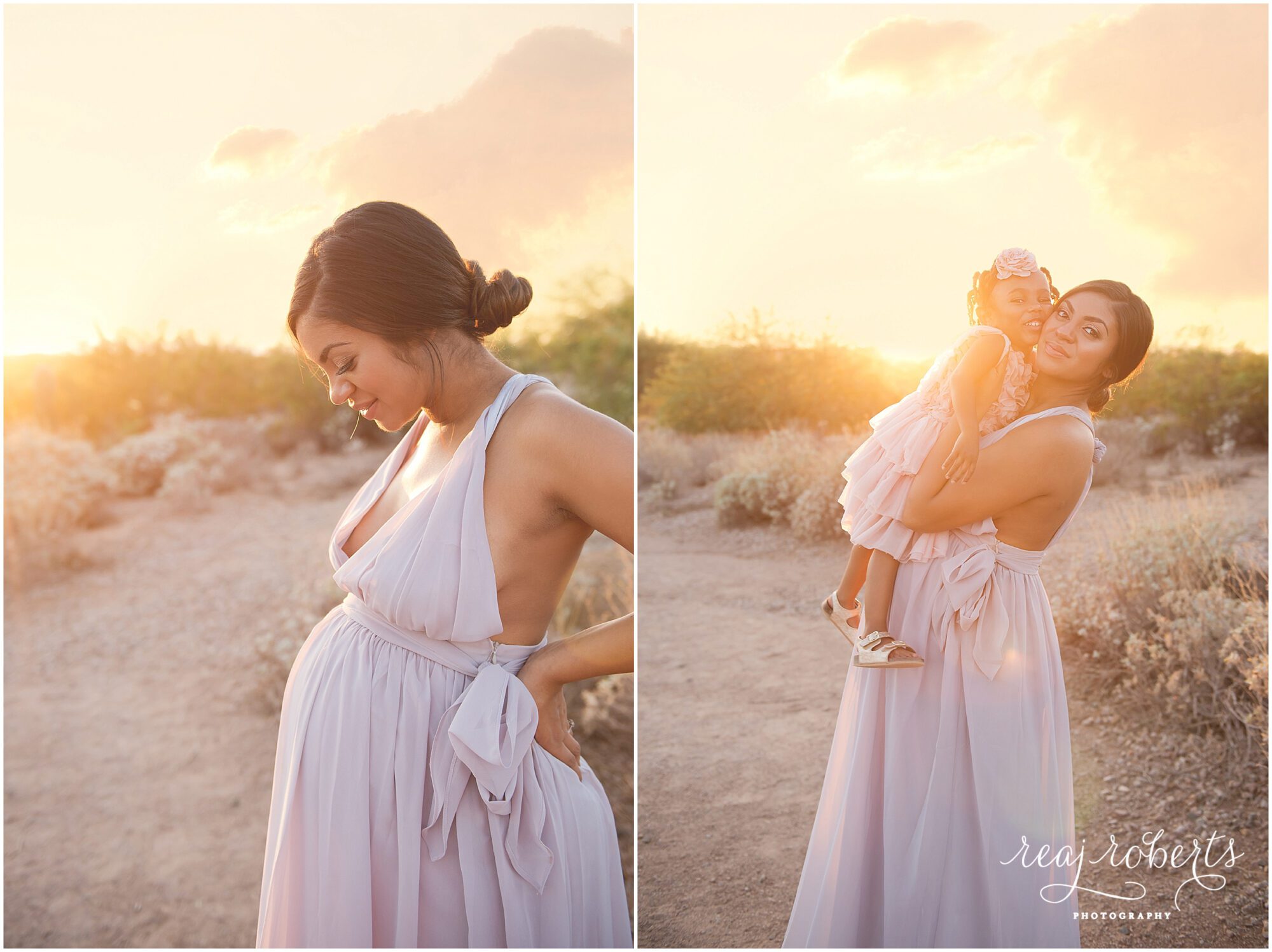 Desert sunset maternity session | Reaj Roberts Photography