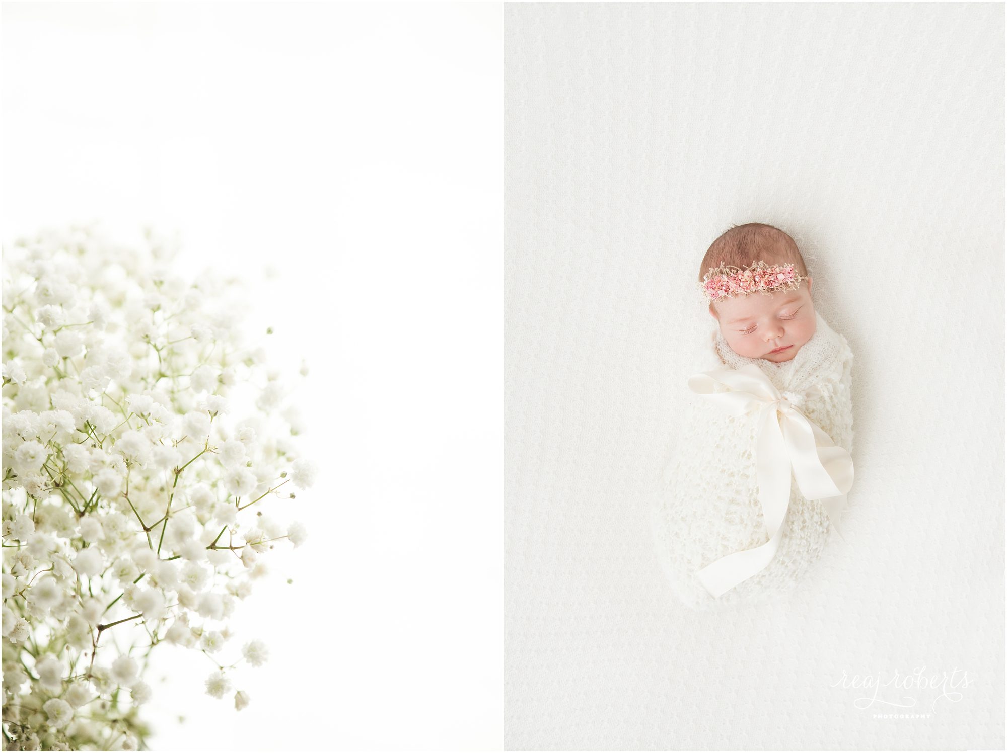 Newborn photos baby wrapped in white | © Reaj Roberts Photography | Chandler, Arizona