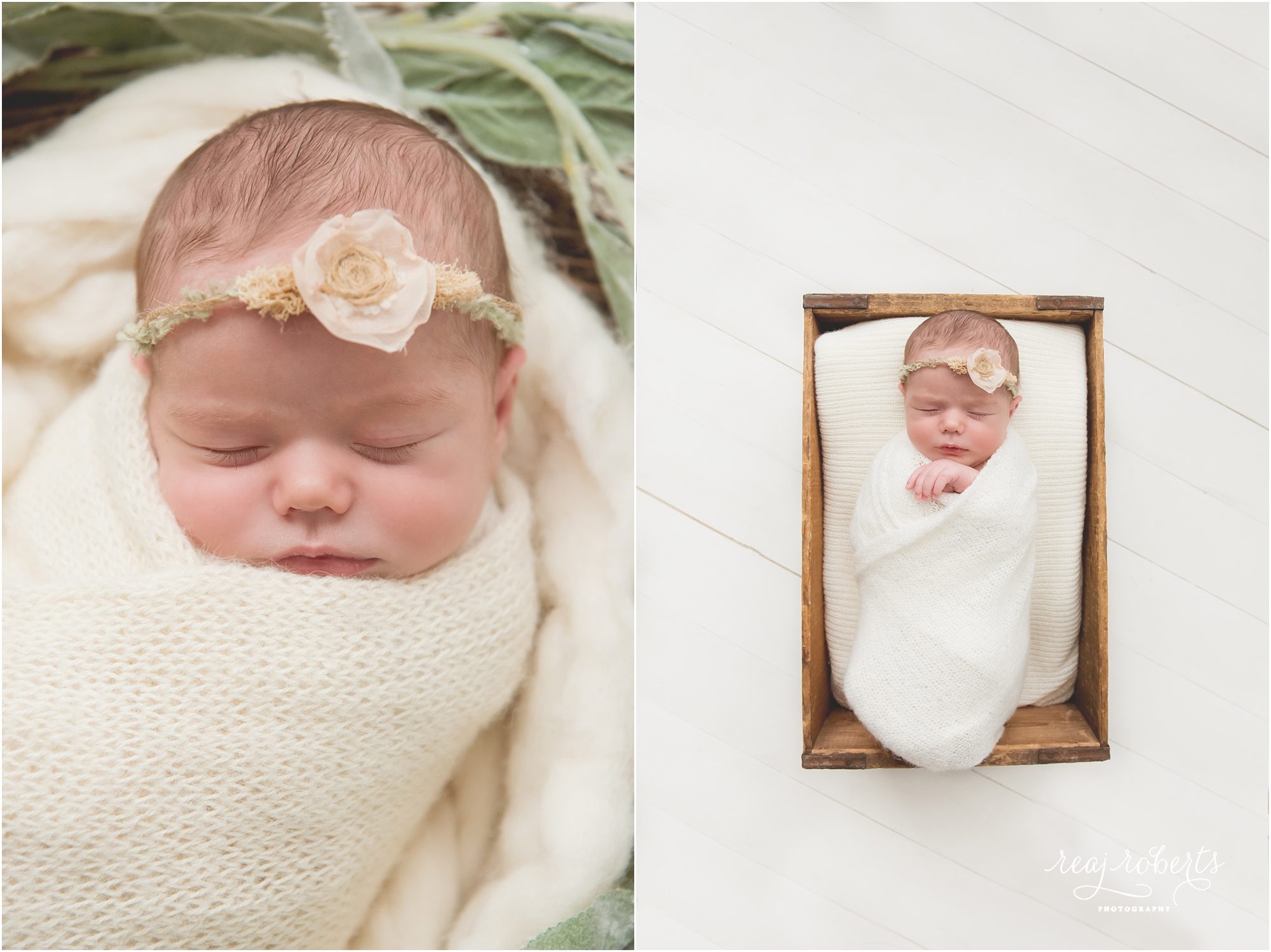 Newborn photos baby in crate | © Reaj Roberts Photography | Chandler, Arizona