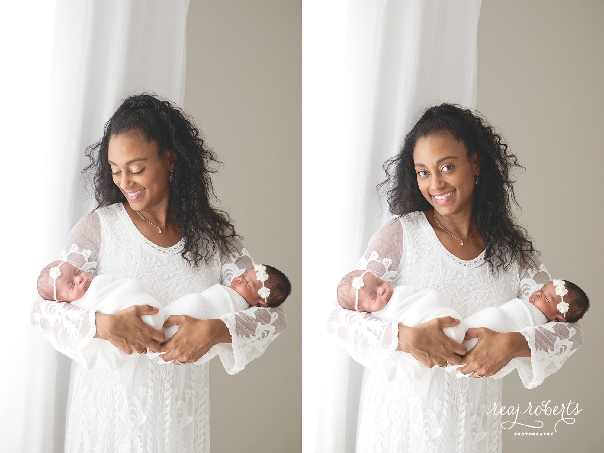 newborn twins with mom | Reaj Roberts Photography