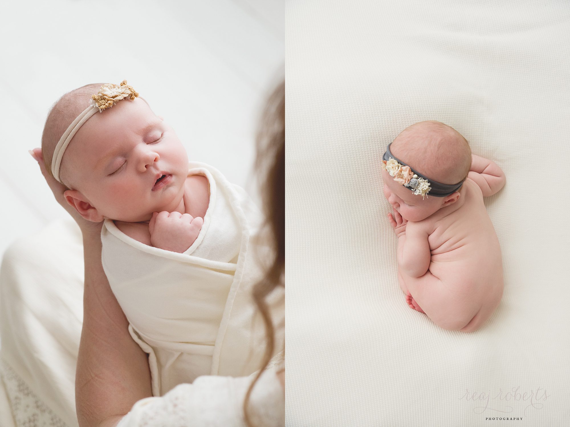 Newborn baby girl photos with blue | Reaj Roberts Photography