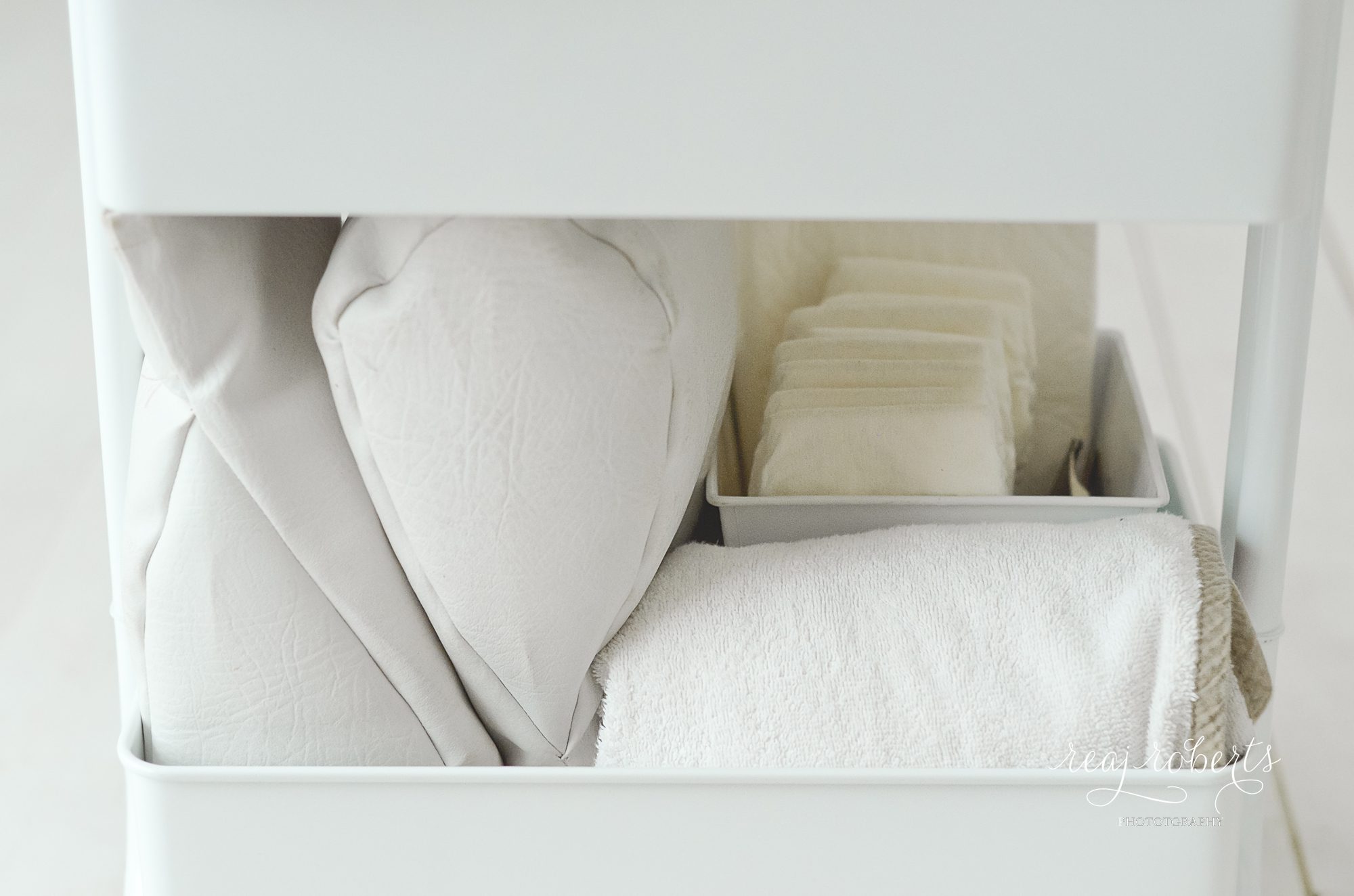 cart organization newborn studio | Reaj Roberts Photography