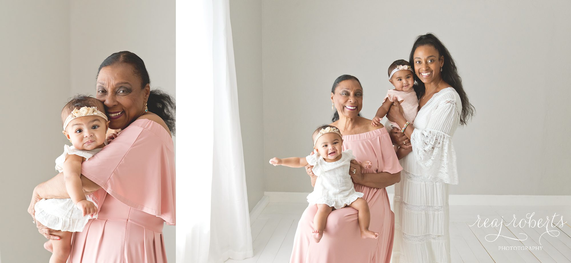 Generations photos with grandmother, mother, and daughters by Reaj Roberts Photography