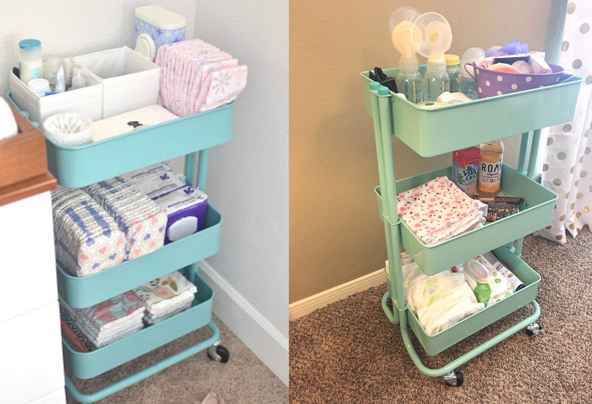 3 tier utility cart organization uses in baby's nursery | Reaj Roberts Photography