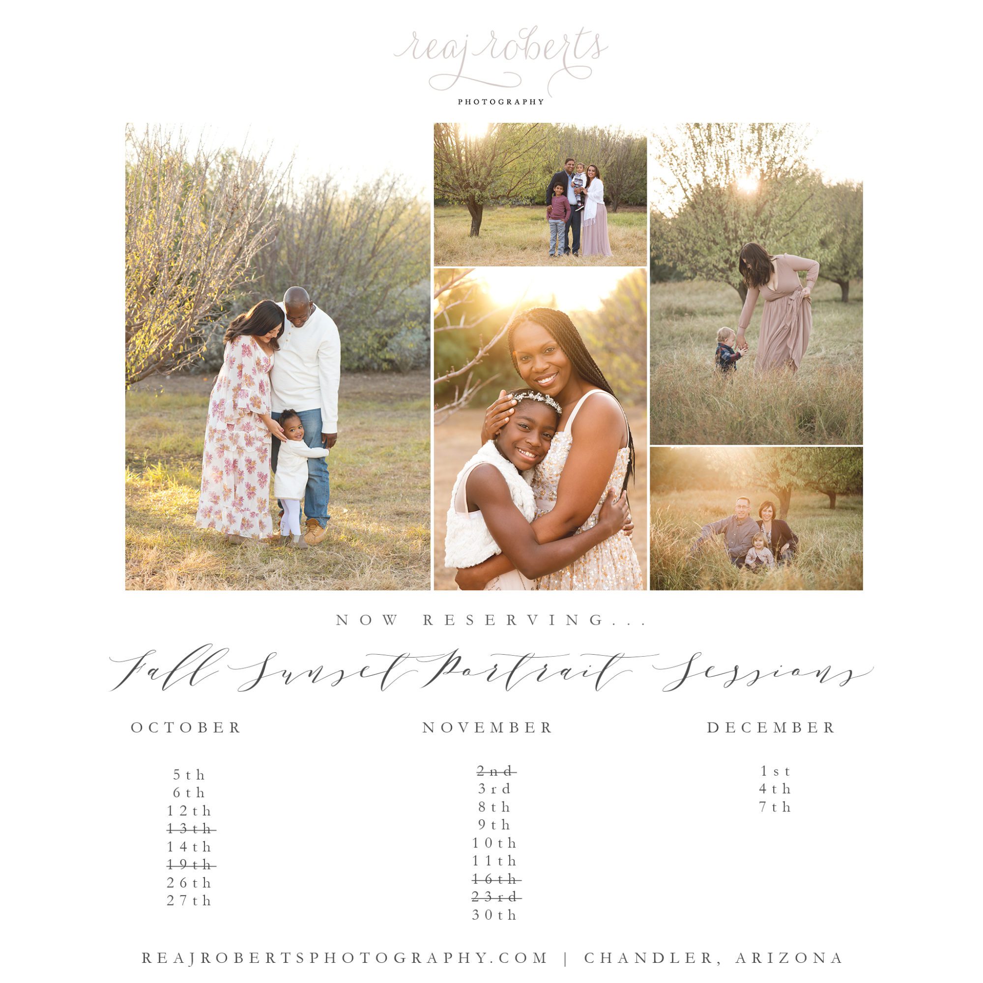 Reaj Roberts Photography 2019 Fall Family Sunset Portrait Session Availability Chandler Photographer