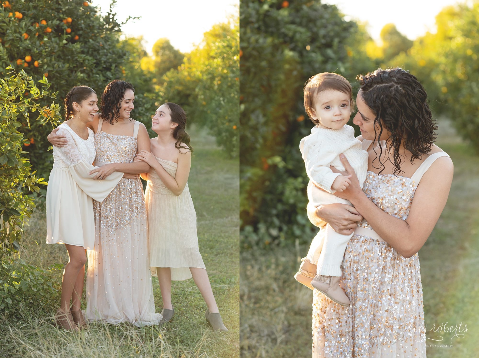 Mother with children in orange grove filed dressed in neutral clothing | Phoenix Family Photographer | Reaj Roberts Photography