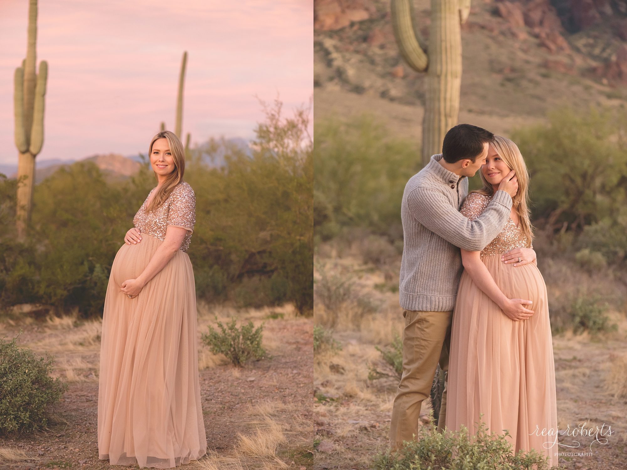 After sunset romantic desert maternity photos