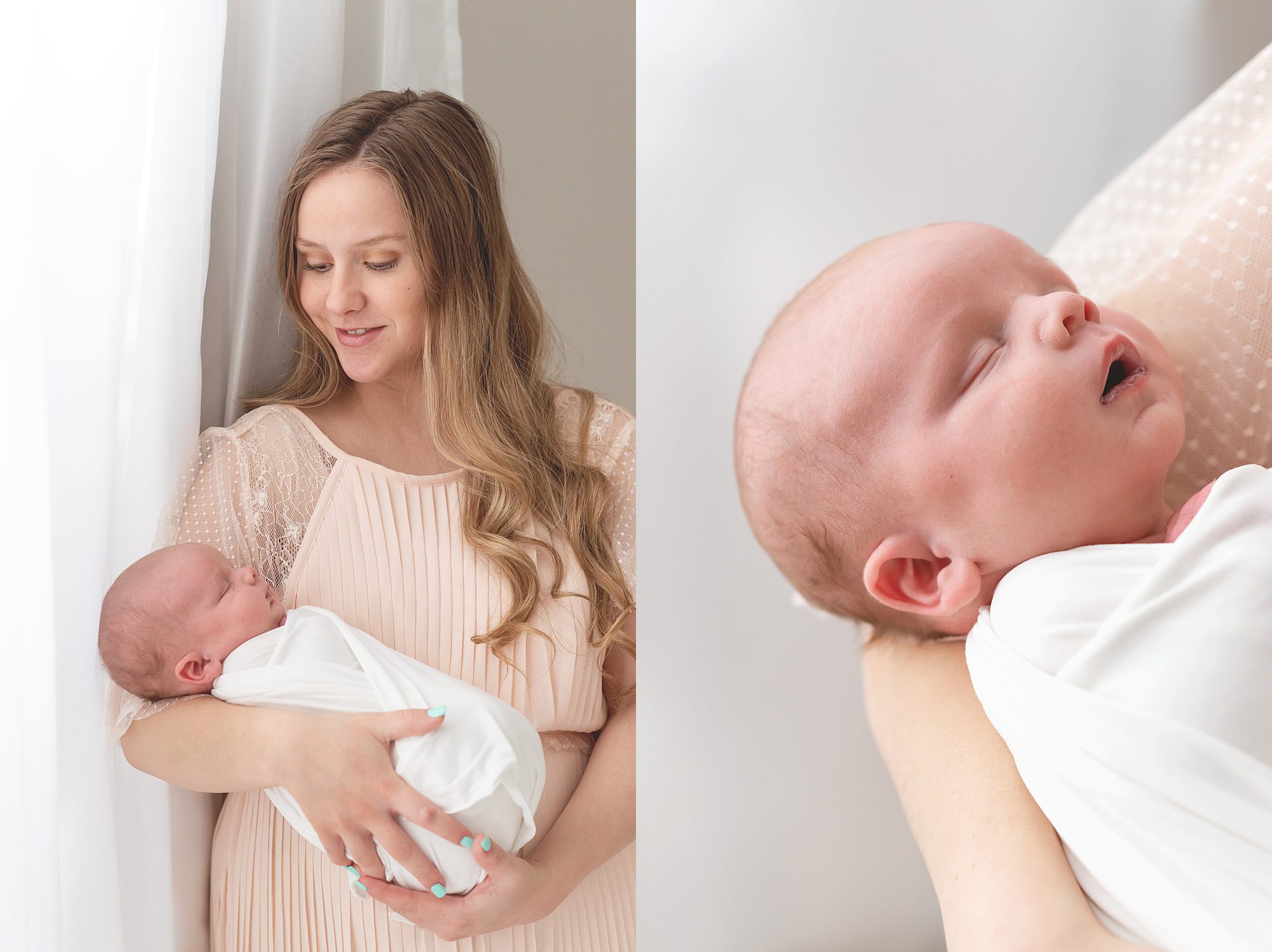 newborn with mother pink lace dress | Scottsdale newborn photographer | Reaj Roberts Photography