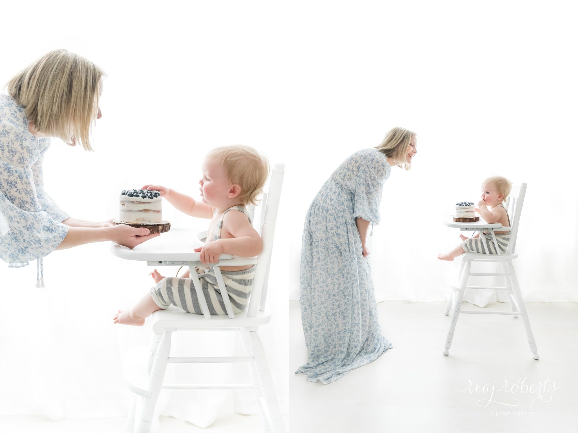 mom and baby boy first birthday cake smash | Reaj Roberts Photography