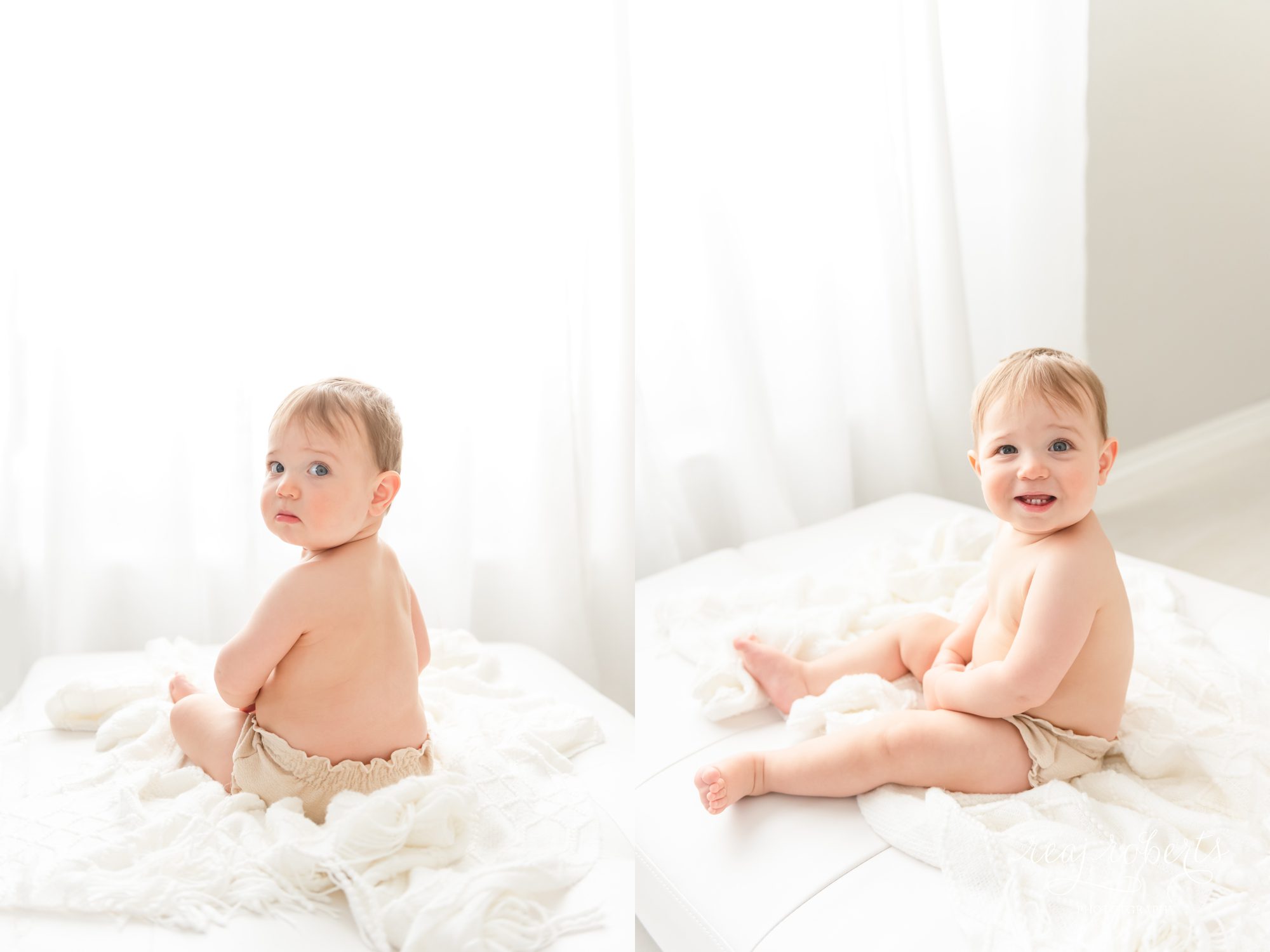 Baby boy sitting up one year photos | Phoenix Baby Photographer | Reaj Roberts Photography